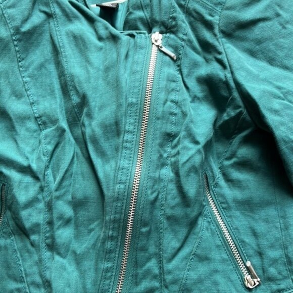 Green White House Black Market Waist Length denim Jacketsize - Picture 2 of 5